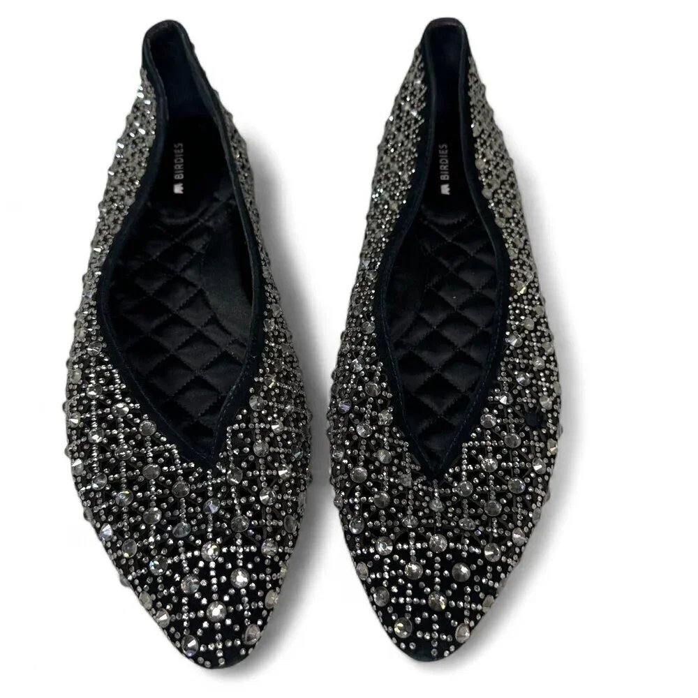 Birdies Women's Goldfinch Pointed Toe Suede Ballet Flat in Pewter Crystal 8.5 - Picture 2 of 16